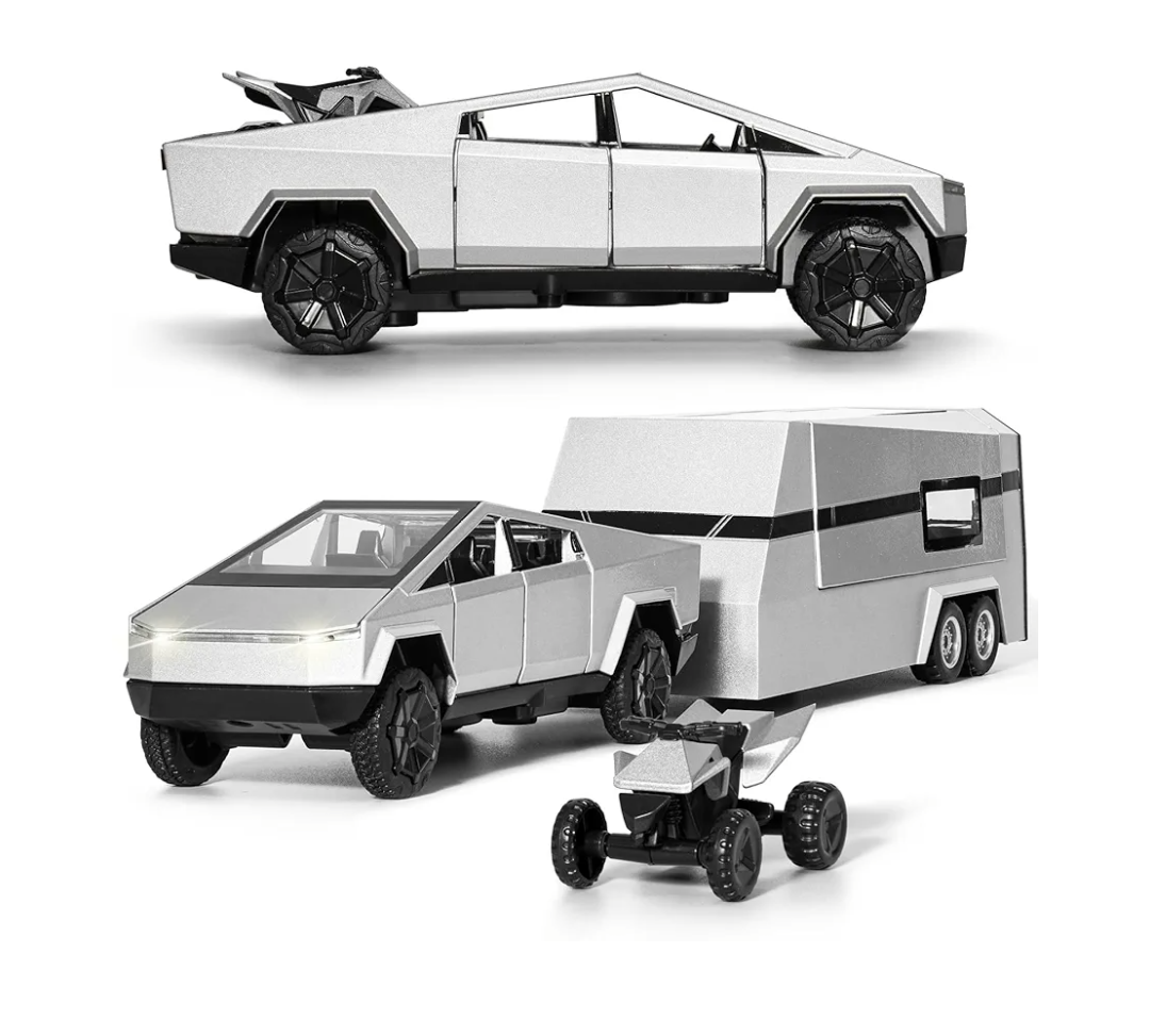 Cyber Trucks Toy with RV Motorcycle for Boys Girls Women Men Adult Diecast Metal Cybertruck Model Pickup Truck 1/32 Toy Cars Race with Sound and Light Gift Age for 3 Year and Up