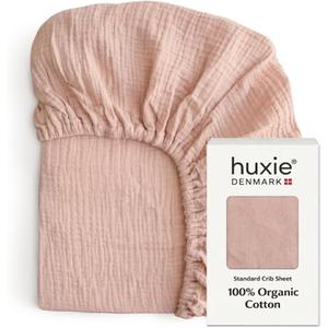 Crib Sheets  Organic Cotton Muslin Fitted Crib Sheet  Standard Size for Baby Boy and Baby Girl 28" x 52" Ultra-Soft and Breathable. (Blush)