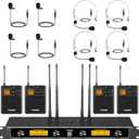 TONOR UHF Wireless Microphones System with Headset/Lavalier Lapel Mics, Bodypack Transmitter, Receiver, 4 * 10 Channels, 90 m/295ft Range for Live Singing Karaoke Church Party DJ, 4 Bodypack Mics