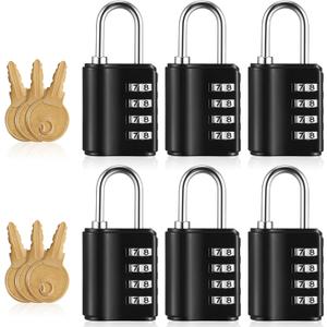 Zonon 6 Pcs Combination Lock & Key Lock, Black Waterproof Padlocks for Luggage, Travel, Gym Locker, School, Toolbox, Fence, Gate, Case Dual Access (Key or Combination)