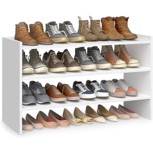 VASAGLE Shoe Rack for Closet, Stackable Shoe Organizer Shelf for Entryway, 3 Tiers, 11.7 x 32.3 x 21.3 Inches, White ULBS061WZ01S