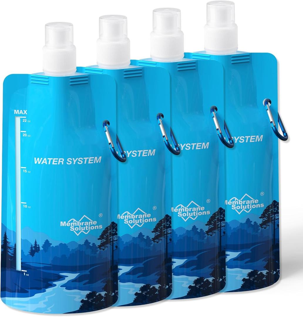 Membrane Solutions Collapsible Water Bottle 23oz, Foldable Pouch Water Bottle with Carabiner, BPA-Free, Leakproof for Traveling Camping Hiking Cycling Yoga Sports Outdoor Essentials