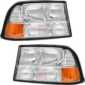 Headlight Assembly for 1998-2004 GMC Sonoma/ 1998-2001 Oldsmobile Bravada/ 1998-2005 GMC Jimmy Chrome Housing Amber Reflector Replacement Pair Chrome Housing Amber Reflector Clear Lens