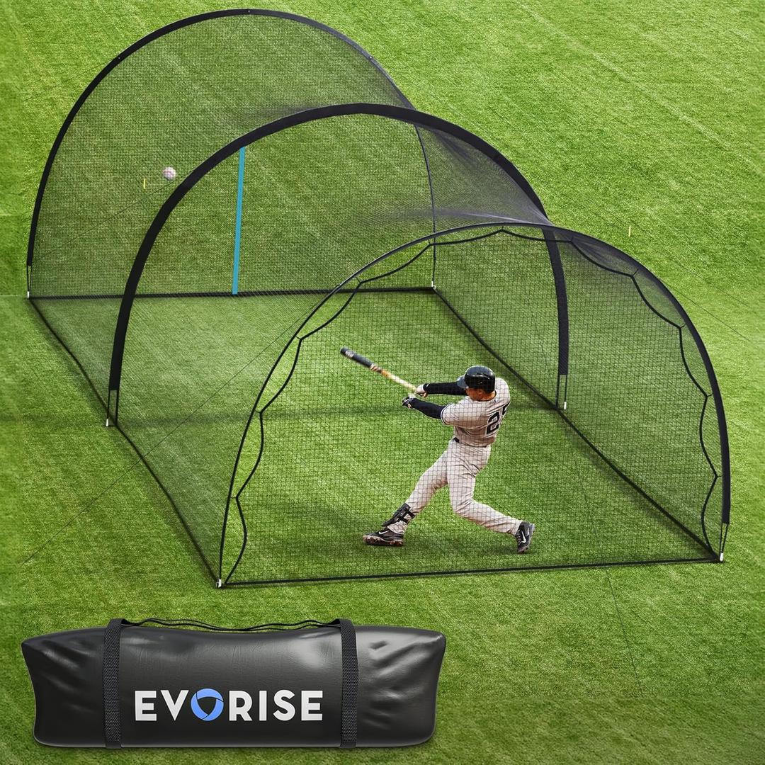 Baseball Batting Cage 22x12x9ft, 4ply Net, 14mm Poles & Bag - Pitching Machine Zip Opening, Detachable Sports Barrier Net - Ball Cage Backstop Net for Backyard, Softball Training Equipment