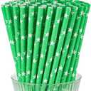 Set of 2 Packs, Paper Straws, 7.9 x 0.236 in, 200 Count, Food Grade, Biodegradable (100, Green)
