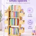 Small Rotating Book Shelf for Toddler Room 4 Tier Wood Swivel Bookcase