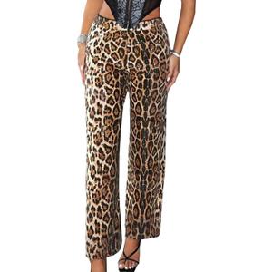 Women Long Straight Pants Casual Elastic Waist Sequins Cute Women's Trouser Comfy Bottoms leopard print (XL)