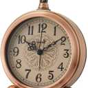4.5" Battery Operated Antique Retro Analog Metal Alarm Clock, Silent Bedside Desk Clock, Wall-Hanging Vintage Clock(Vintage Bronze)