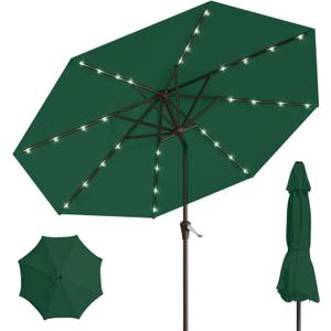 9' Solar LED Patio Umbrella with Tilt & Crank|8 Sturdy Ribs,UV Protection,Outdoor Market Table Umbrella for Deck,Lawn,Pool,Backyard(Dark Green)