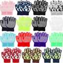 15 Pairs Kids Anti-Skid Gloves Winter Full Fingers Gloves Camouflage Knit Glove Stretch Warm Glove with Grips for Boys Girls Winter Sports Activities