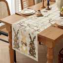 Easter Table Runner Bunny Rabbit Design for Spring Holiday Home Decor, Indoor Outdoor Party Table Decoration, 13x72 Inch