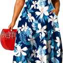 UOUA Hawaiian Dresses for Women Plus Size Sundress Luau Party Summer Curvy Maxi Tropical Boho Beach Dress Elegant Blue Flower L