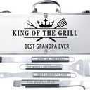 Bonsai Tree Fathers Day Grandpa Gifts, Gifts for Grandpa, Best Grandpas Ever Gift for Birthday - Cool Grilling BBQ Present for Grandfather from Grandkid - Papa Stainless Steel Metal Tool Set 4