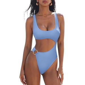 SUUKSESS Women Sexy One Piece Tummy Control Swimsuit Cutout Backless Slimming Swimwear 2025 Cheeky Side O-Ring Bathing Suit (Sky Blue,Medium)