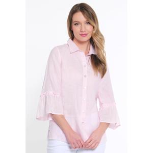 john mark Women's Button Front Tunic with Frayed Hem and Three Quarters Flounce Sleeves XS