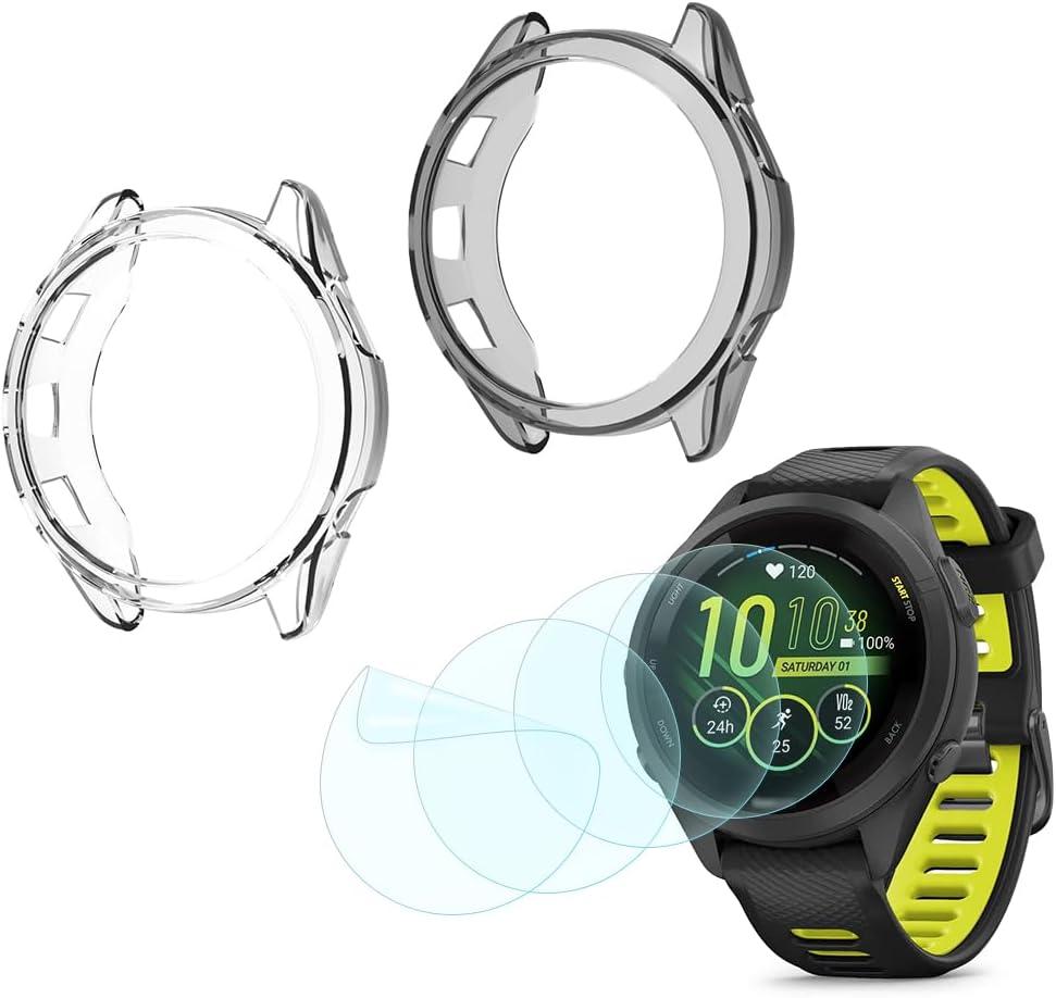 Screen Protector Compatible for Garmin Forerunner 265s TPU Soft Frame Cover Case and Protective Film Not Tempered Glass Pack of 4+2