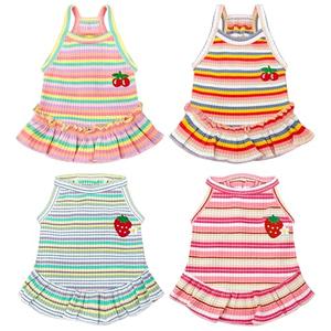 XGDMEIL Cute Dog Dress Girl Female Dog Clothes Spring Summer Pet Puppy Cats Striped Dress Outfits for Shih Tzu Yorkies Chihuahua Maltese(4 Pcs,Large)