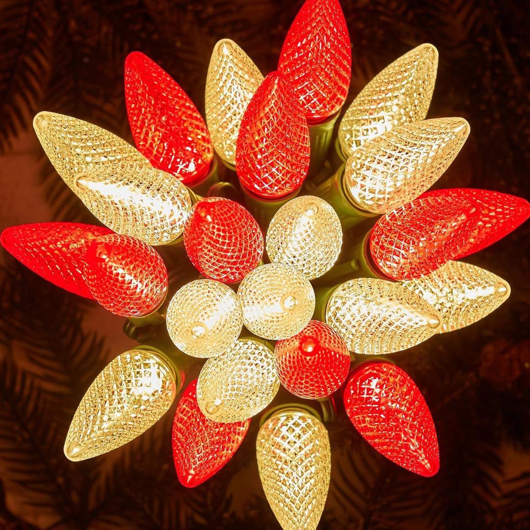 Minetom C9 Christmas Lights Outdoor, 150FT 75 LED Red and Warm White String Lights, Waterproof Connectable UL Certified C9 Lights for Xmas Tree Patio Roofline Garden Yard Indoor Outdoor Decor