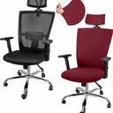 Lounsweer 3 Pieces Office Chair Cover Rolling Desk Chair Cover Gaming Covers Stretch Washable Protector Pets Slipcovers for Swivel Armchair Boss(Classic,Wine Red)