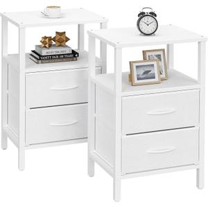 TUTOTAK End Table, Couch Side Table, Nightstand with Cloth Drawer, Set of 2, Bedside Table, White TB01BW066