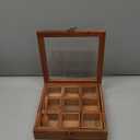 Ajuny Wooden Spice Box 8x8 Inch - Decorative Masala Dabba Organizer with Glass Lid, 9 Fixed Compartments & Spoon, Spice Storage Container, Ideal for Seasonings & Herbs, Perfect for Gift