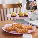 Tosnail 3-Pack 3 Tiers Plastic Cupcake Dessert Stand, Tiered Serving Trays with Gold Rod, Candy Pastry Holders for Baby Shower, Wedding and Party, Pink Plates