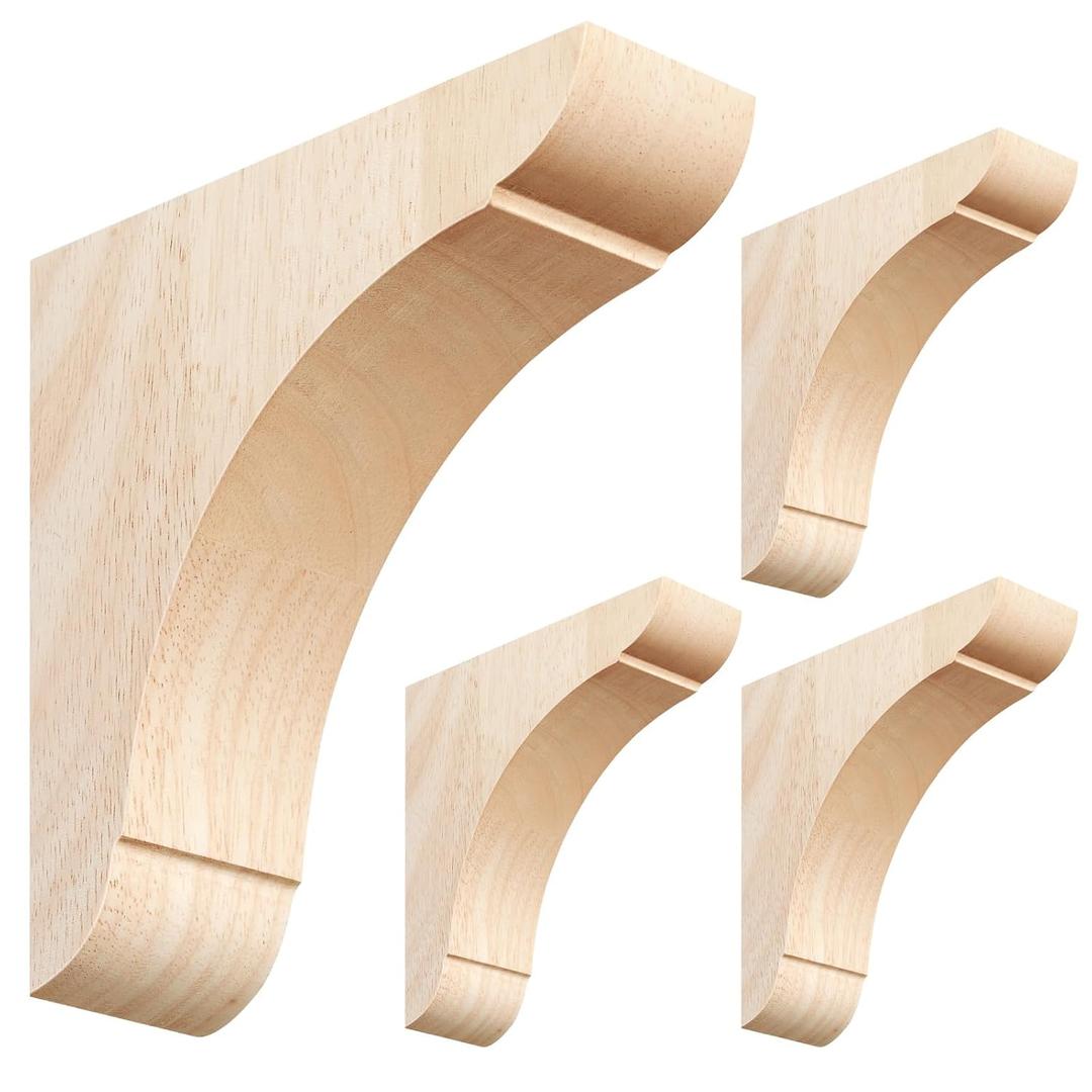 4 Pcs Wood Corbels Wooden Shelf Brackets 1.75'' W x 6'' D x 6'' H Unfinished Paintable Bracket with Hanging Hook for Doorway Countertop Kitchen Cabinet Book Shelves, Rubber Wood