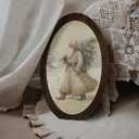 Wheatwin Vintage Christmas Santa Oval Framed Wall Art, Santa Picture Framed Wall Art, Neutral Winter Christmas Tree Wooden Wall Decor for Home Bedroom Living Room 14.5x9 Inch