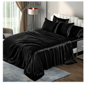 P Pothuiny 6 Pieces Queen Satin Sheets Luxury Silky Black Satin Bedding Sheet Set, 1 Deep Pocket Fitted Sheet + 1 Flat Sheet + 4 Pillow Cases