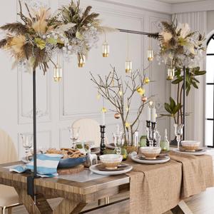 XLHOMO Over The Table Rod Stand with Clamps, Adjustable 32''-79'' Tall 32"-131" Length, Black Table Arch Stand Metal Balloon Frame Hanging Rod for Weddings Birthdays Party Garden Arbors Decoration