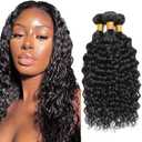 24 24 24 Inch Water Wave Bundles Human Hair 3 Bundle 50 Gram/Bundle Unprocessed Brazilian Virgin Hair #1B Black Color Water Wave Bundles Human Hair Extension for Women