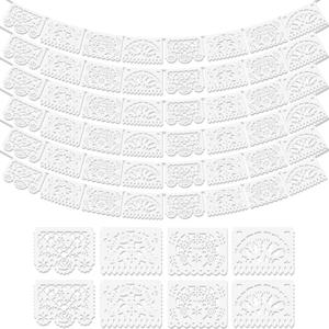 6 Pack White Papel Picado Banner, 90Ft Plastic Mexican Party Wedding Decoration, Papel Picado Dia De Los Muertos, Cinco De Mayo, Day of The Dead Decorations, Fiesta Party Decorations Banners Supplies