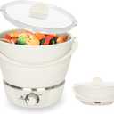 Drizzle Foldable Electric Cooker Travel Hot Pot - Dual Voltage 100V-240V Hot Pot Cooking - Food Grade Silicone Cookerware Boiling Water Steamer - Camping Office Hotel Noodle Porridge Soup Dorm (Creamy-white)