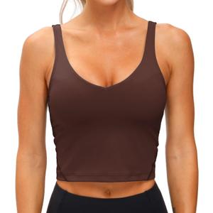 THE GYM PEOPLE Womens' Sports Bra Longline Wirefree Padded with Medium Support (Brown, M)