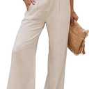 heipeiwa Women's Linen Casual High Waist Wide Leg Straight Dress Cotton Linen Pants Button Trousers M