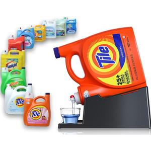 TidyFriend Liquid Laundry Detergent Holder Stand with Drip Tray & Rubber-Grip Feet, Stand for Laundry Room Organization and Storage, Fabric Softener Dispenser with Cup Holder for Easy Pouring (Black)