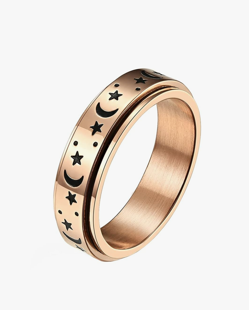 Stainless Steel Spinner Ring Luminous Glow Moon and Star Fidget Stress Relief Anxiety Rings for Women Men, Size: 8