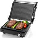 Electric Indoor Grill, 14'' Panini Press Grill, 1600W Electric Grill for Steak, Burger, Sandwich, 450℉ Dual Cooking Plates, 180° Flat Griddle, Removable Non-stick Grill & Drip Tray, Dishwasher Safe