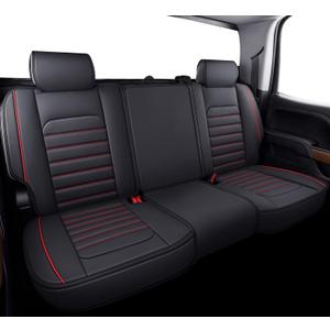 YIERTAI Seat Covers for Silverado Sierra Fit 2007-2024 2025 1500/2500/3500HD Crew Double Extended Cab Waterproof Leather Back Seat Cover(1 Rear Seat Cover/Black-Red)