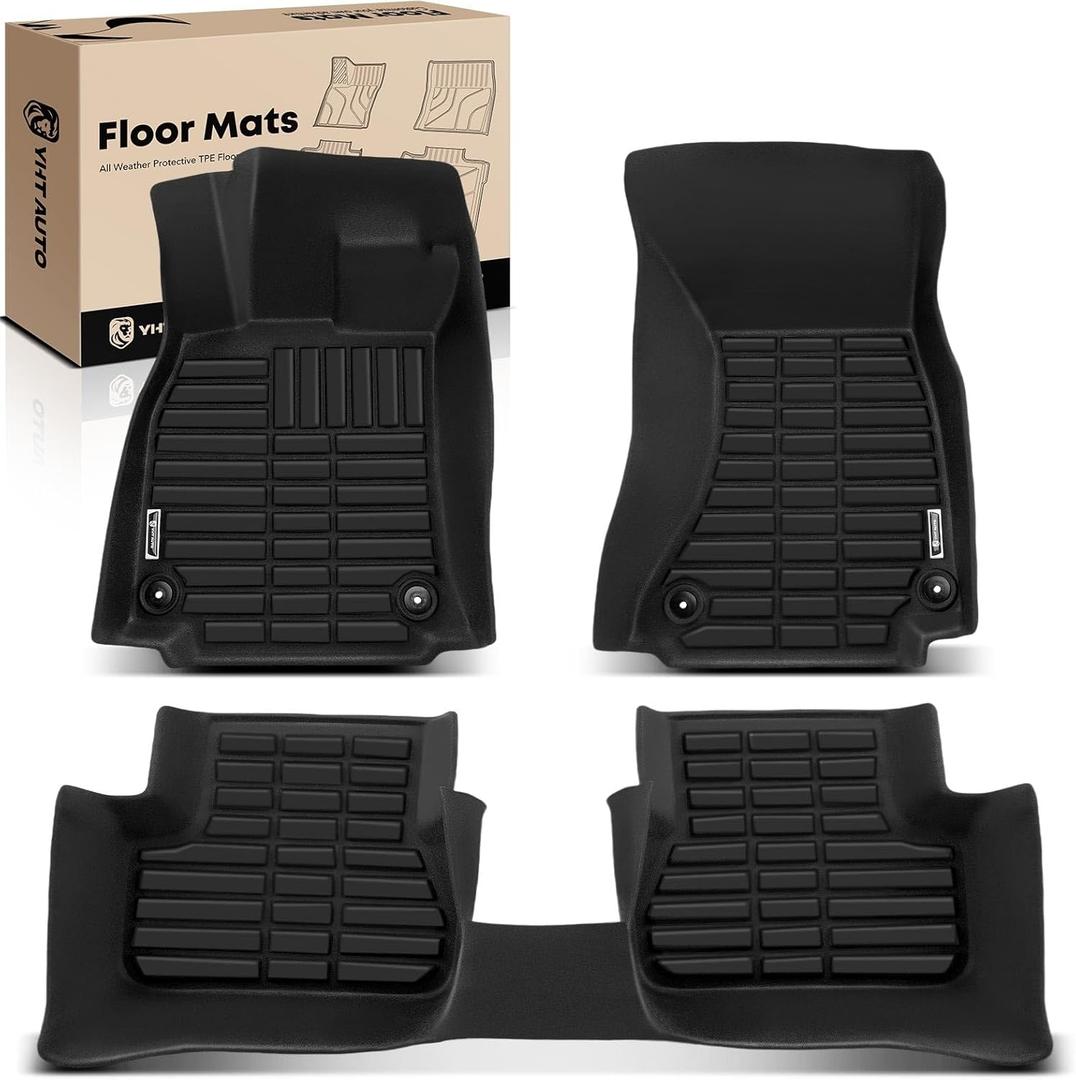 YHTAUTO Floor Mats Fit Audi 2008-2016 A5, 2014-2016 S5, S5 for 4 Door, TPE Floor Liners All-Weather Protection Custom Fit, 1st & 2nd Row, Set of 3 Black