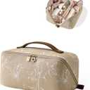 EACHY Travel Makeup Bag,Large Capacity Cosmetic Bags for Women,Waterproof Portable Pouch Open Flat Toiletry Bag Pattern Makeup Bag (F-Brown-Large)