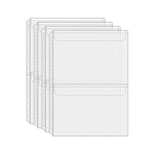 Mogoostry A4 Binder Pockets Zipperless Cash Envelopes 2 Pocket Binder Sleeves with Flap Binder Pouches Loose Leaf Inserts Folder Photocard Sleeve Filing Bags