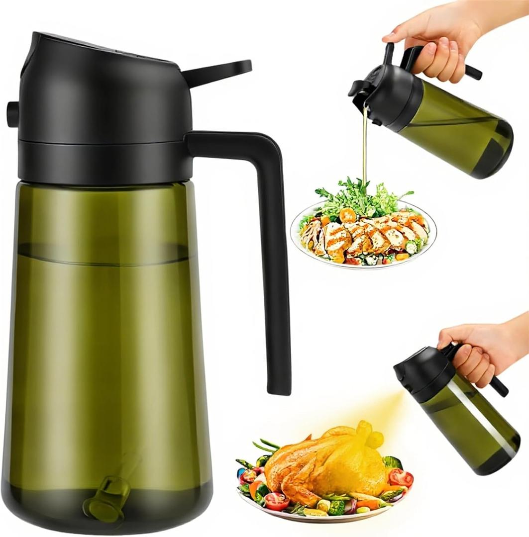 Aovdy Olive Oil Sprayer for Cooking, 2 In 1 Glass Oil Dispenser 16oz- 470ml Premium Spray Bottle for Kitchen Gadgets and Air Fryer Accessories, Salad, BBQ - Dark Green