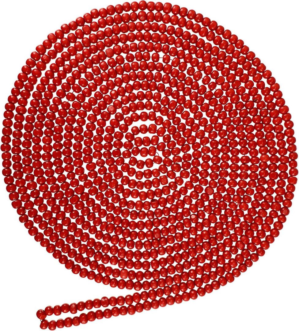 Boao 2 Pieces Christmas Wooden Bead Garland 19.7 ft Round Farmhouse Vintage Wood Bead Garlands for Xmas Decoration Supplies (Red)