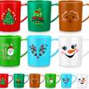 Suclain 12 Pc Christmas Plastic Mugs 15 oz Christmas Mug Set Holiday Plastic Coffee Cups with Handle Santa & Snowman Mugs for Winter Holiday Party Supplies, 6 Styles