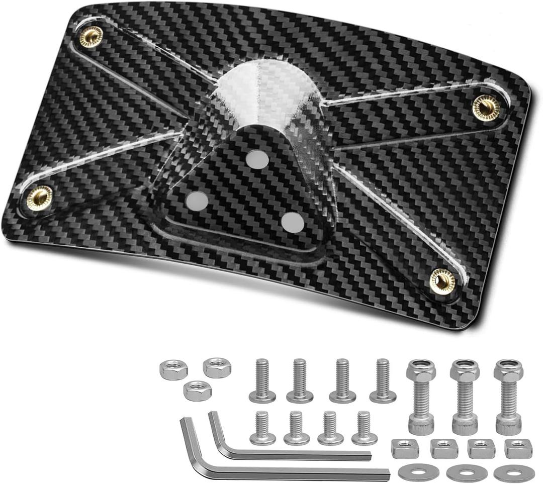 T-carbon Curved Laydown License Plate Mount Compatible with 3 Hole Mount Motorcycle Models, Real Carbon Fiber Curved License Plate Mount Kit, 4x7 Universal Fit