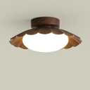 Walnut Finish Flush Mount Ceiling Light,Hallway Lighting Fixture with Metal Lampshade,Mid Century Semi Flush Mount Ceiling Lamp for Hallway Entryway and Office (Wood)