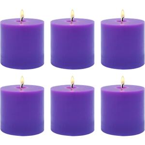 6 Pack Purple Pillar Candles - 2" Tall x 2" Diameter, Small Lavender Scented Votive Candles for Party Dinner Events Home Decor