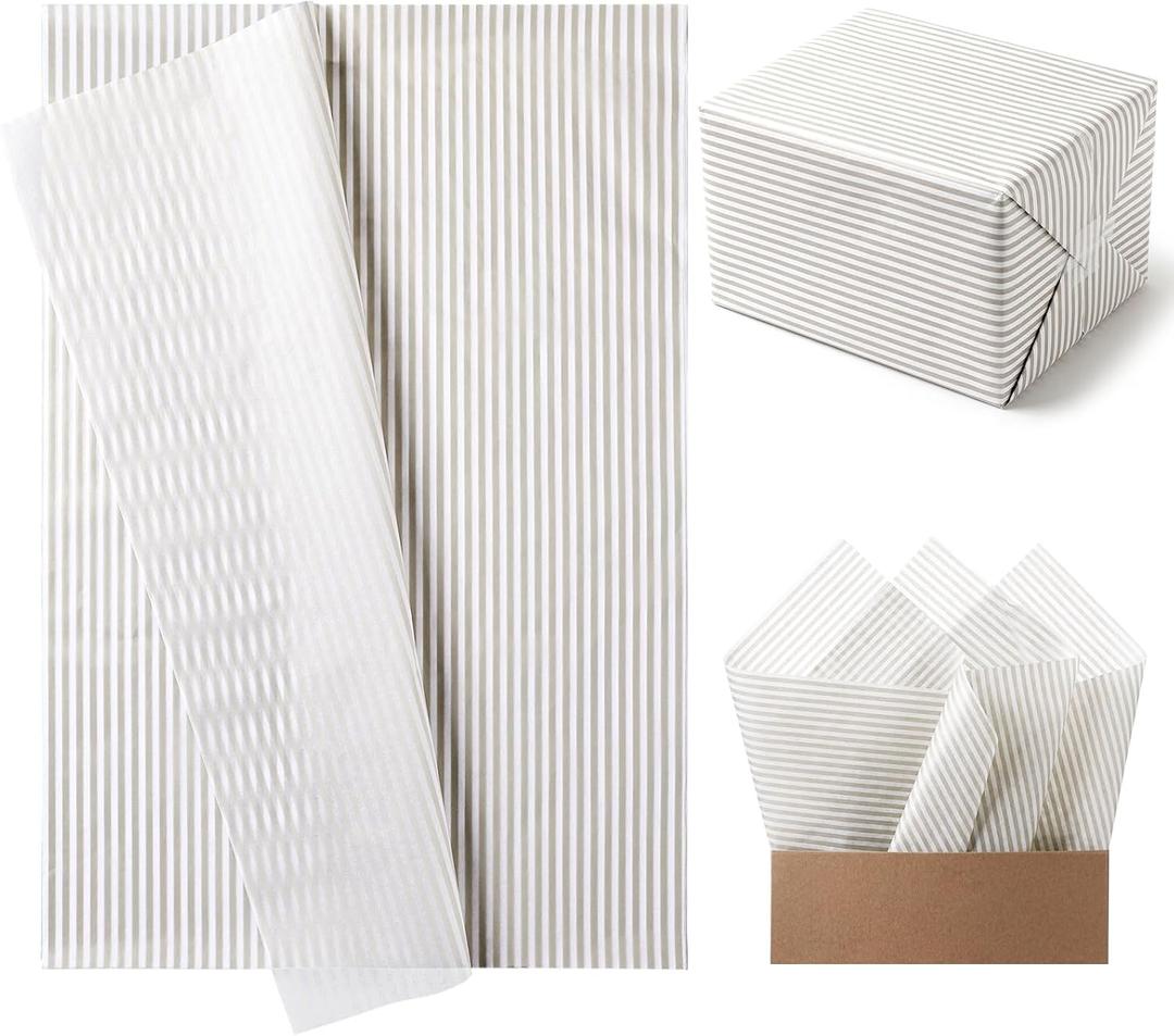 YooNotee 120 Sheets Plain Striped Tissue Paper 14 x 20 Inches Striped Tissue Paper for Gift Bags Bulk Wrapping Papers for Birthday Gift Packing Crafts(Beige,Classic)
