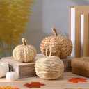 3 Pcs Rattan Pumpkin Fall Decoration Handmade Fall Thanksgiving Pumpkin Table Decors Artificial Woven Cattail Farmhouse Autumn Table Centerpieces for Harvest Halloween Home Porch Decor